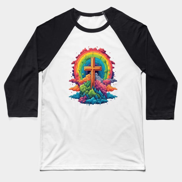 Heaven is a Rainbow - Rainbow Cross and Clouds - LGBT Ally LGBTQIA Pride LGBTQ Love is Love Christian Baseball T-Shirt by JensenArtCo